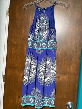 Roz & Ali Deep Blue Printed Trim Blouse